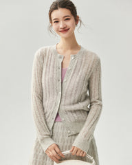 Kaschmir-Seiden-Cardigan mit Zopfmuster