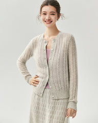 Kaschmir-Seiden-Cardigan mit Zopfmuster