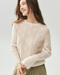 Kaschmir-Seiden-Pullover mit diagonalem Zopfmuster