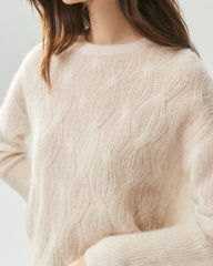 Kaschmir-Seiden-Pullover mit diagonalem Zopfmuster