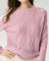 Kaschmir-Seiden-Pullover mit diagonalem Zopfmuster