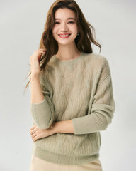 Kaschmir-Seiden-Pullover mit diagonalem Zopfmuster