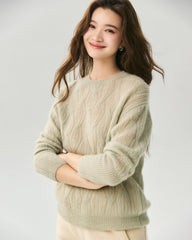 Kaschmir-Seiden-Pullover mit diagonalem Zopfmuster