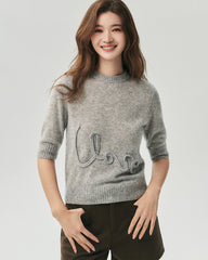 Kaschmir-Seiden-Pullover mit Kurzarm und Love-Letter-Motiv