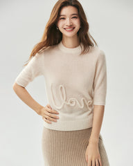 Kaschmir-Seiden-Pullover mit Kurzarm und Love-Letter-Motiv