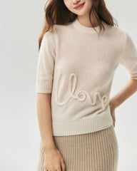 Kaschmir-Seiden-Pullover mit Kurzarm und Love-Letter-Motiv