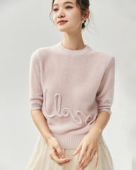 Kaschmir-Seiden-Pullover mit Kurzarm und Love-Letter-Motiv