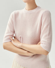 Kaschmir-Seiden-Pullover mit Kurzarm und Love-Letter-Motiv