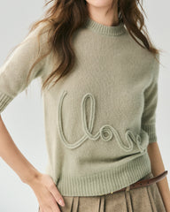 Kaschmir-Seiden-Pullover mit Kurzarm und Love-Letter-Motiv