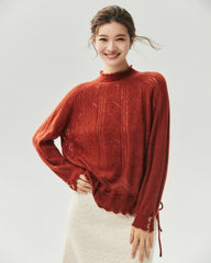 Kaschmir-Seiden-Pullover mit Stehkragen und Lochstrickmuster