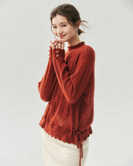 Kaschmir-Seiden-Pullover mit Stehkragen und Lochstrickmuster