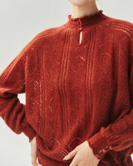 Kaschmir-Seiden-Pullover mit Stehkragen und Lochstrickmuster