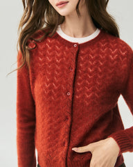 Kaschmir-Seide-Cardigan mit Pointelle-Zopfmuster