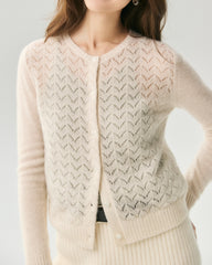 Kaschmir-Seide-Cardigan mit Pointelle-Zopfmuster