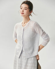 Kaschmir-Seide-Cardigan mit Pointelle-Zopfmuster