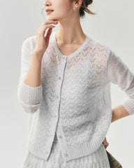 Kaschmir-Seide-Cardigan mit Pointelle-Zopfmuster