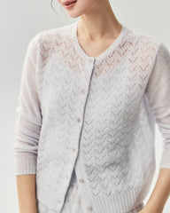 Kaschmir-Seide-Cardigan mit Pointelle-Zopfmuster