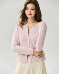 Kaschmir-Seide-Cardigan mit Pointelle-Zopfmuster