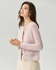 Kaschmir-Seide-Cardigan mit Pointelle-Zopfmuster