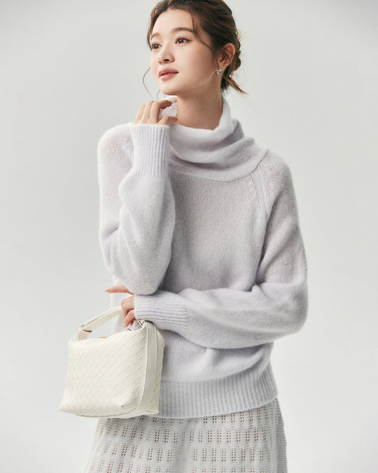 Kaschmir-Seide-Pullover mit lockerem Schnitt und Trichterkragen