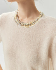 Kaschmir-Seide-Stricktop und Cardigan mit Tweed-Besatz