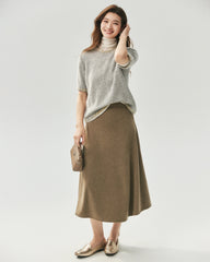 Kaschmir-Seide-Stricktop und Cardigan mit Tweed-Besatz