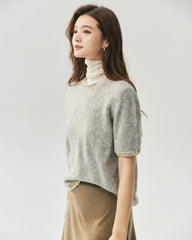 Kaschmir-Seide-Stricktop und Cardigan mit Tweed-Besatz