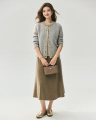 Kaschmir-Seide-Stricktop und Cardigan mit Tweed-Besatz