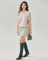 Kaschmir-Seide-Stricktop und Cardigan mit Tweed-Besatz