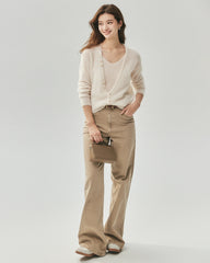 Kaschmir-Seide-Set mit V-Ausschnitt-Cardigan und Camisole