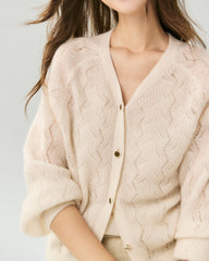 Kaschmir-Seiden-Cardigan mit V-Ausschnitt und Pointelle-Strick