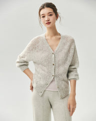 Kaschmir-Seiden-Cardigan mit V-Ausschnitt und Pointelle-Strick