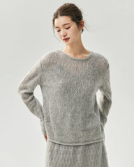 Kaschmir-Seiden-Pullover mit vertikalem Lochstrickmuster