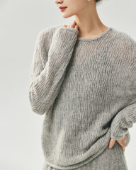 Kaschmir-Seiden-Pullover mit vertikalem Lochstrickmuster