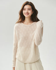 Kaschmir-Seiden-Pullover mit vertikalem Lochstrickmuster