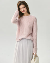 Kaschmir-Seiden-Pullover mit vertikalem Lochstrickmuster