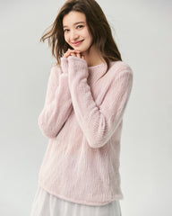 Kaschmir-Seiden-Pullover mit vertikalem Lochstrickmuster