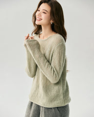 Kaschmir-Seiden-Pullover mit vertikalem Lochstrickmuster