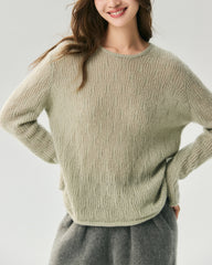 Kaschmir-Seiden-Pullover mit vertikalem Lochstrickmuster