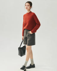 Kaschmir-Seiden-Pullover mit Stehkragen und Waffelstrick