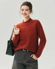 Kaschmir-Seiden-Pullover mit Stehkragen und Waffelstrick