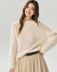 Kaschmir-Seiden-Pullover mit Stehkragen und Waffelstrick