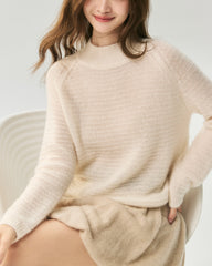 Kaschmir-Seiden-Pullover mit Stehkragen und Waffelstrick