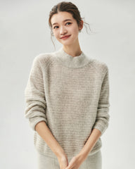 Kaschmir-Seiden-Pullover mit Stehkragen und Waffelstrick