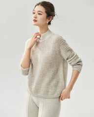 Kaschmir-Seiden-Pullover mit Stehkragen und Waffelstrick