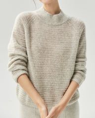 Kaschmir-Seiden-Pullover mit Stehkragen und Waffelstrick