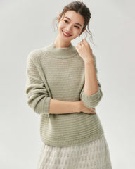 Kaschmir-Seiden-Pullover mit Stehkragen und Waffelstrick
