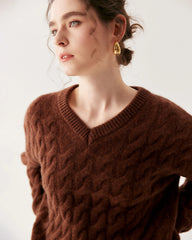 Kaschmir-Woll Zopfstrick Pullover & Rock Set