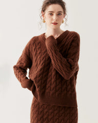 Kaschmir-Woll Zopfstrick Pullover & Rock Set