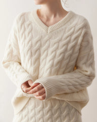 Kaschmir-Woll Zopfstrick Pullover & Rock Set